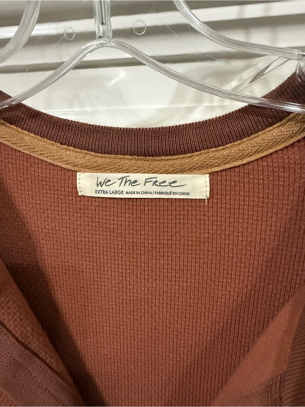 NWOT Free People Rust Ribbed Top with Tan Neck Trim - Picture 3 of 3